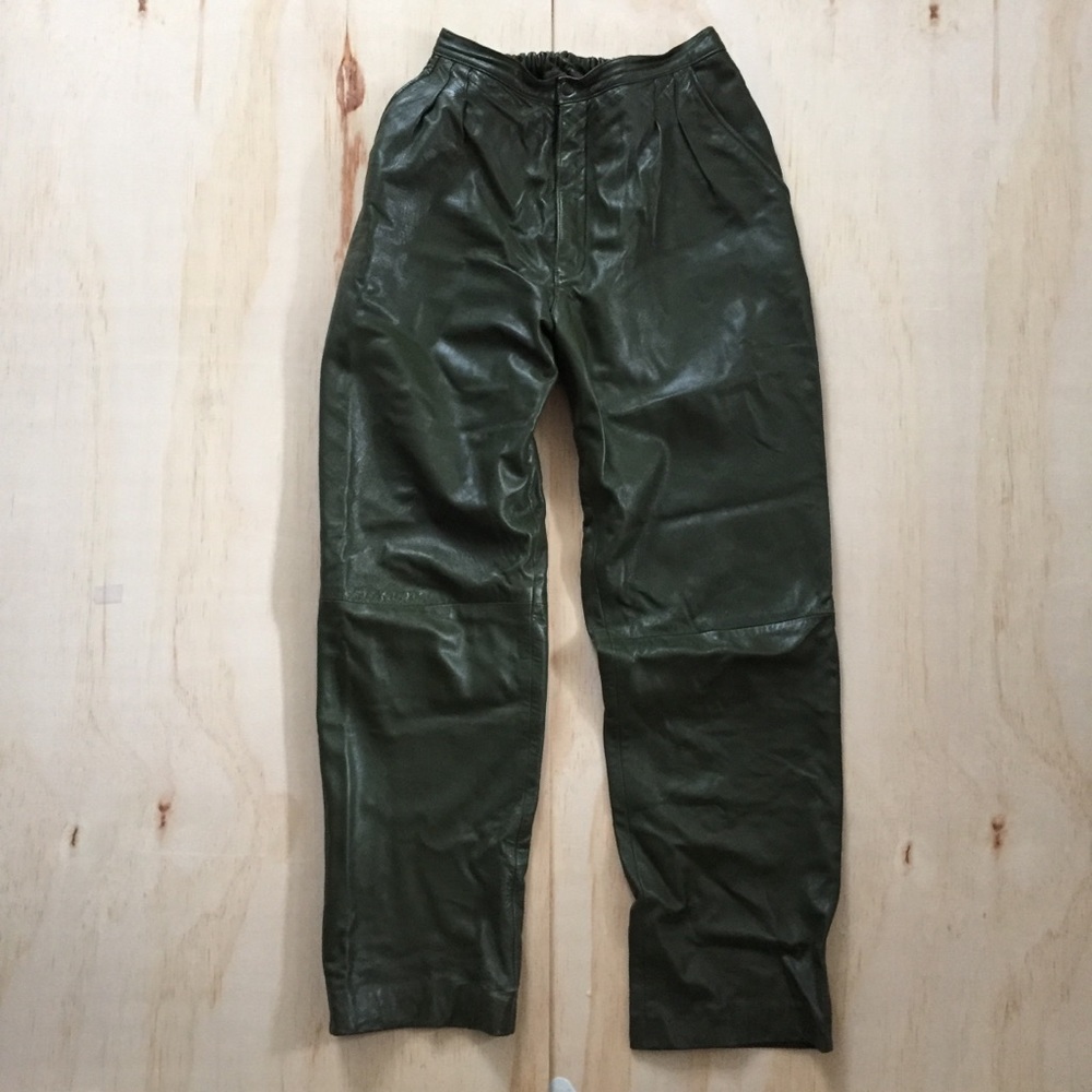High Waist Forest Green Leather Pants